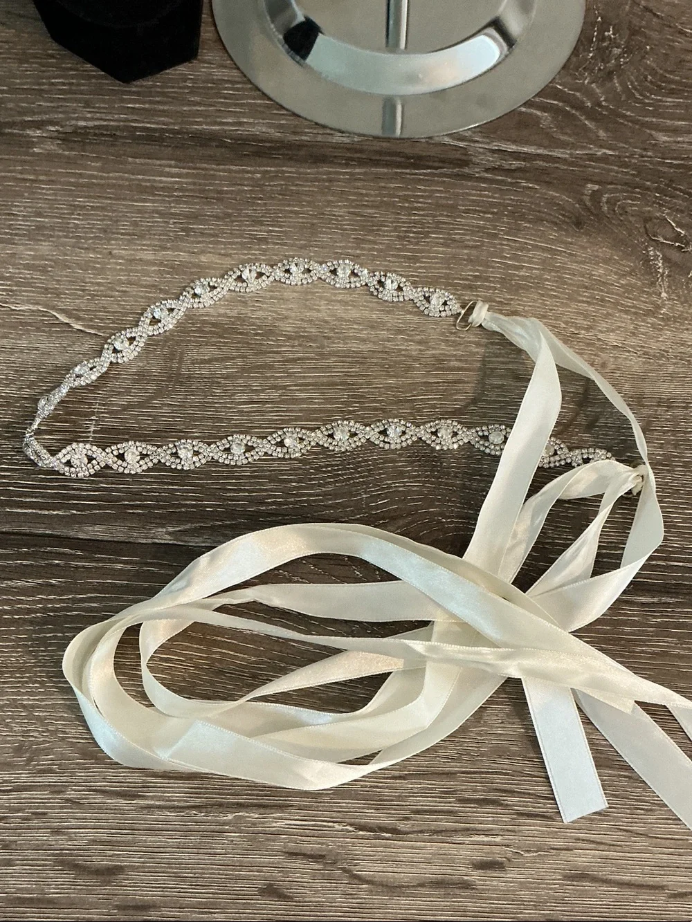 Crystal Braided Ribbon Wedding Belt Sash Waist Chain Necklace Headband EUC
